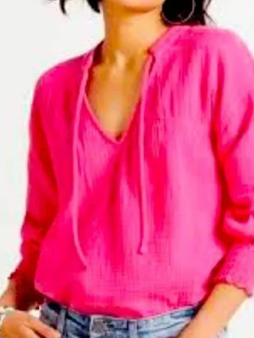 Evereve Pink Guazy V-Neck Top With Elastic Sleeves